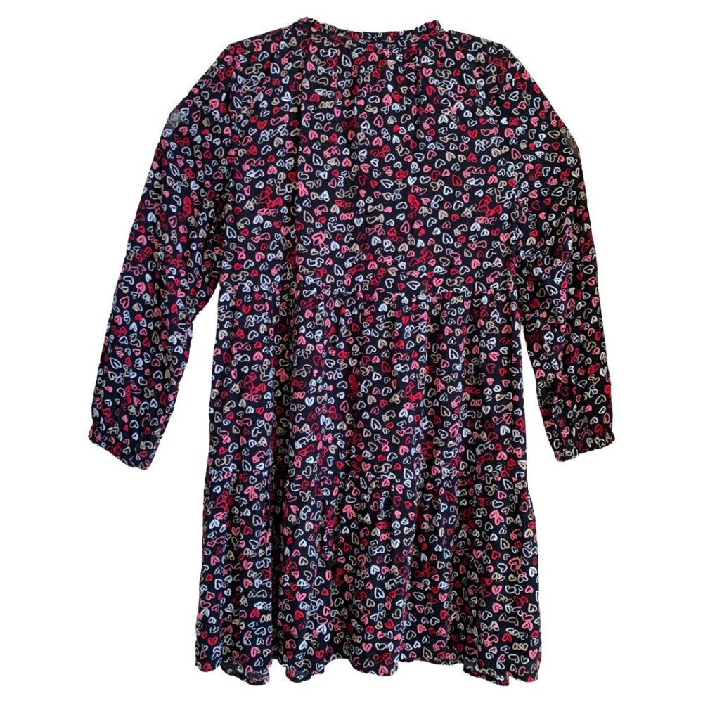 NWT LOFT Womens' Valentine's Heart Print Tie Neck Tiered Swing Mini Dress Size L - Picture 5 of 8
